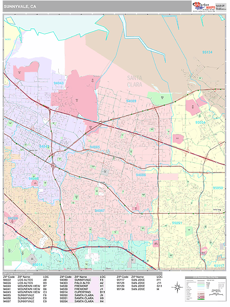 Sunnyvale California Wall Map (Premium Style) by MarketMAPS