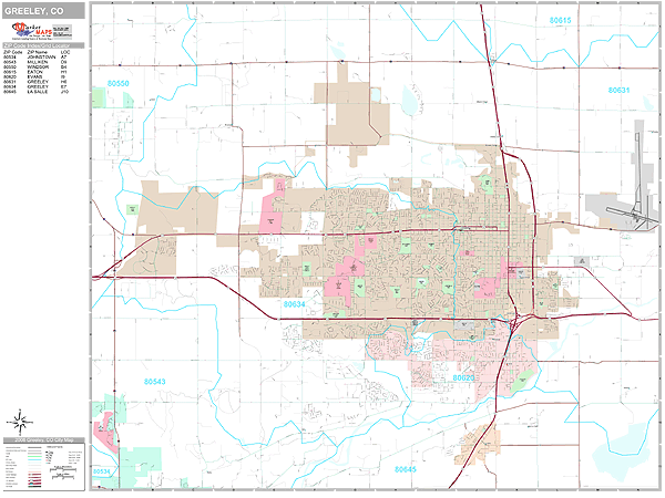 Greeley Colorado Wall Map (Premium Style) by MarketMAPS