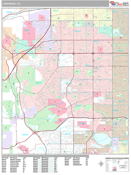 Lakewood Colorado Zip Code Wall Map (Premium Style) by MarketMAPS