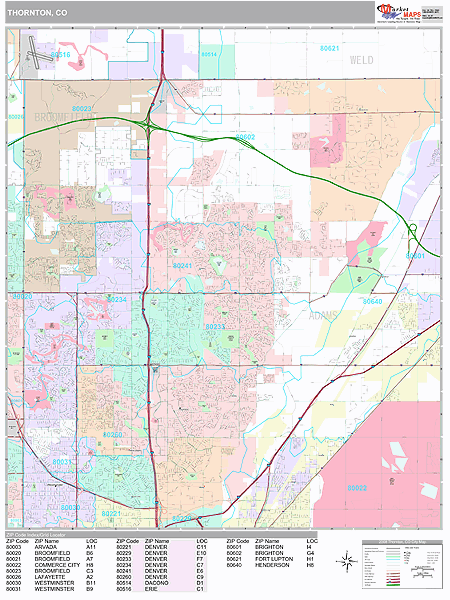 Thornton Colorado Zip Code Wall Map (Premium Style) by MarketMAPS