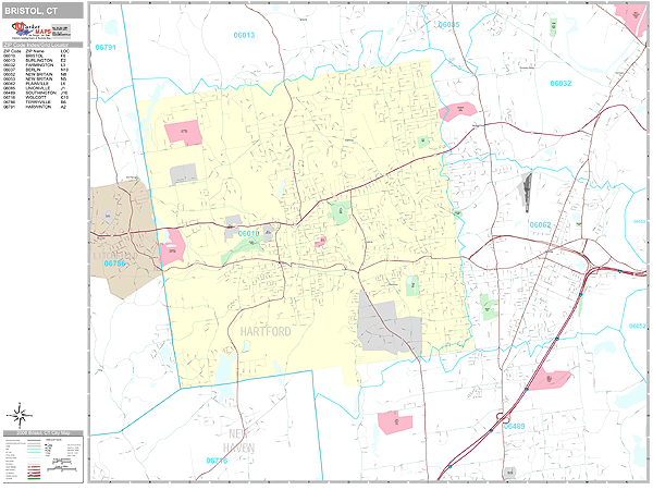 Bristol Connecticut Wall Map (Premium Style) by MarketMAPS