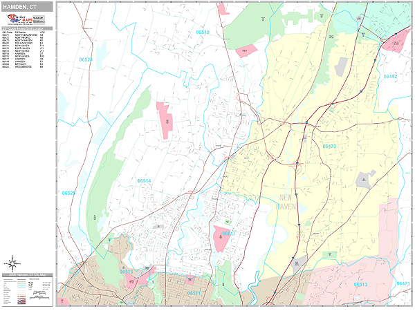 Hamden Connecticut Zip Code Wall Map (Premium Style) by MarketMAPS