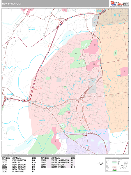 New Britain Connecticut Wall Map (Premium Style) by MarketMAPS