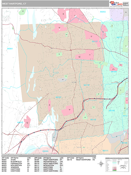 West Hartford Connecticut Wall Map (Premium Style) by MarketMAPS