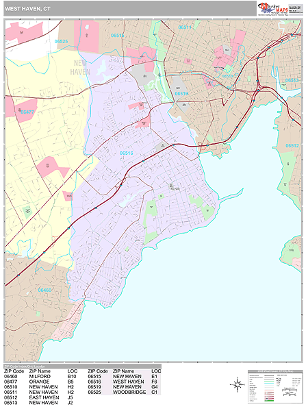 west-haven-connecticut-zip-code-wall-map-premium-style-by-marketmaps