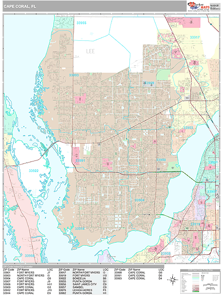 Cape Coral Florida Wall Map (Premium Style) by MarketMAPS