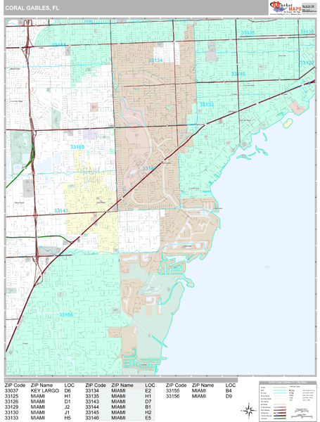 Coral Gables Florida Wall Map (premium Style) By Marketmaps