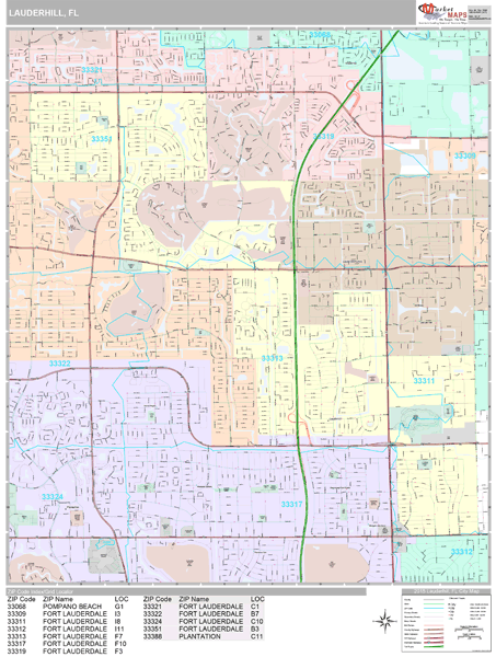 Lauderhill Florida Wall Map (Premium Style) by MarketMAPS