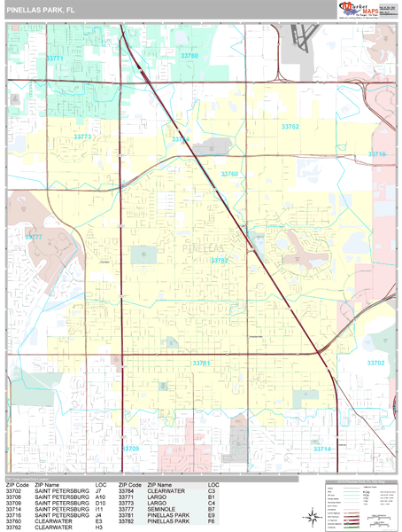 Pinellas Park Florida Wall Map (Premium Style) by MarketMAPS