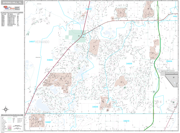 Spring Hill Florida Wall Map (premium Style) By Marketmaps