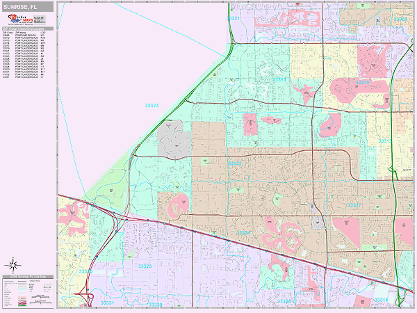 Sunrise Florida Wall Map (Premium Style) by MarketMAPS