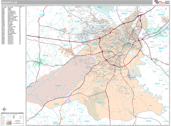 augusta-georgia-zip-code-wall-map-premium-style-by-marketmaps