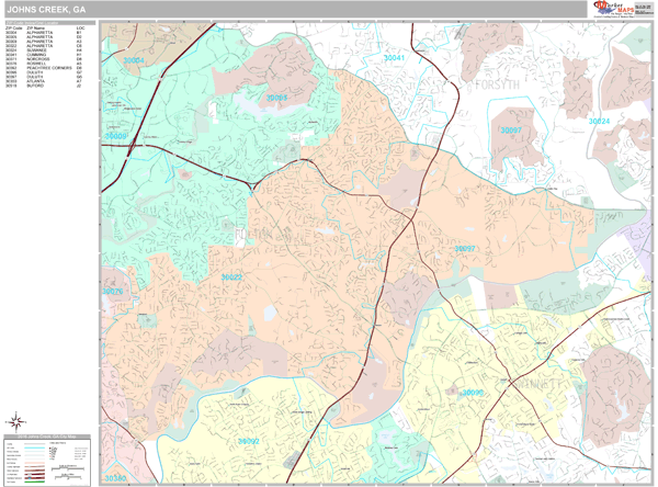 Johns Creek Georgia Wall Map (Premium Style) by MarketMAPS