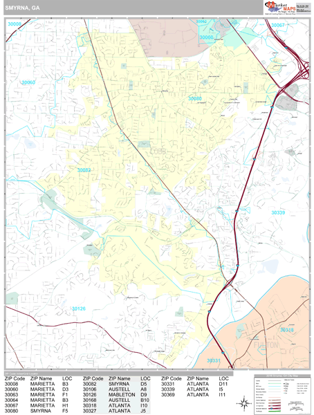 Smyrna Georgia Wall Map (Premium Style) by MarketMAPS