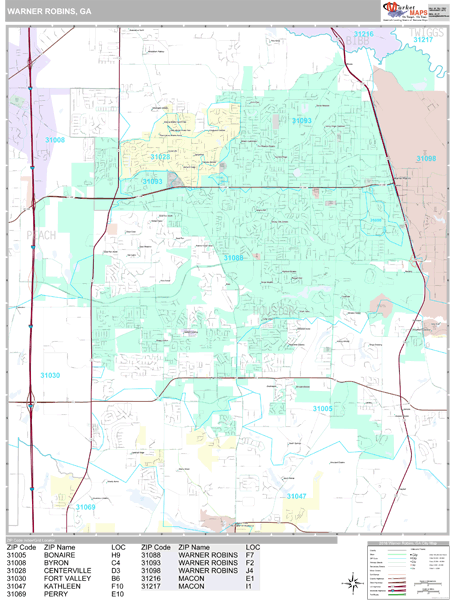 Warner Robins Georgia Wall Map (Premium Style) by MarketMAPS