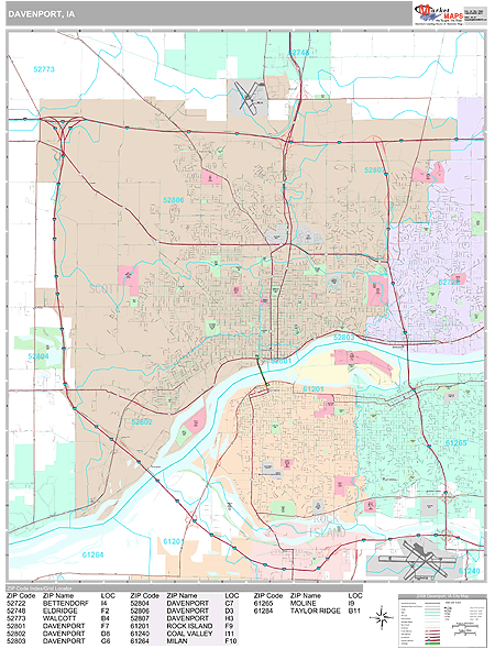 Davenport Iowa Wall Map (Premium Style) by MarketMAPS