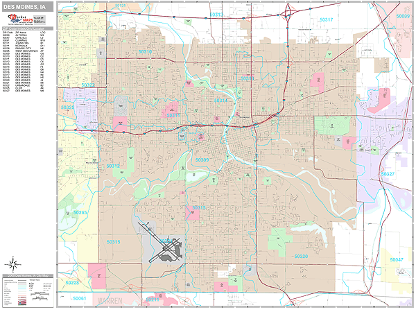 Des Moines Iowa Wall Map (Premium Style) by MarketMAPS