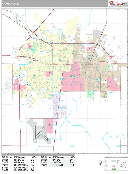 Champaign Illinois Wall Map (Premium Style) by MarketMAPS