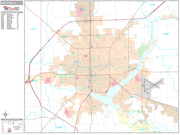 Decatur Illinois Wall Map (Premium Style) by MarketMAPS