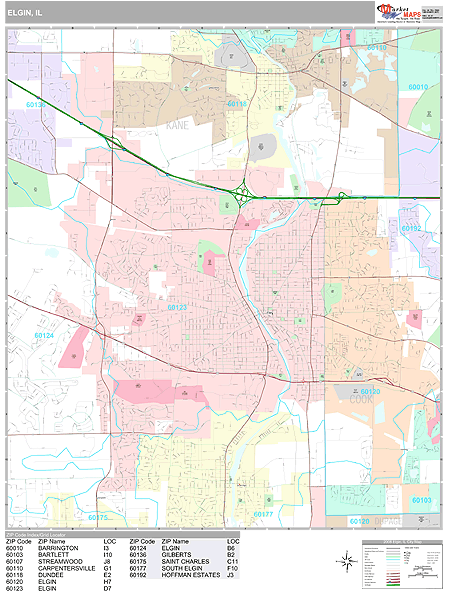 Elgin Illinois Wall Map (Premium Style) by MarketMAPS