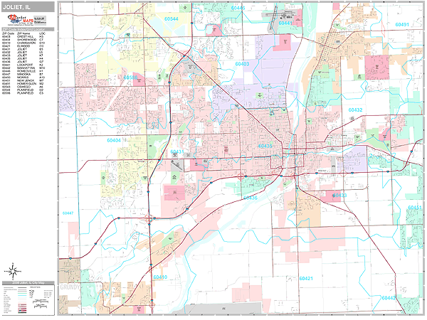 Joliet Illinois Wall Map (Premium Style) by MarketMAPS