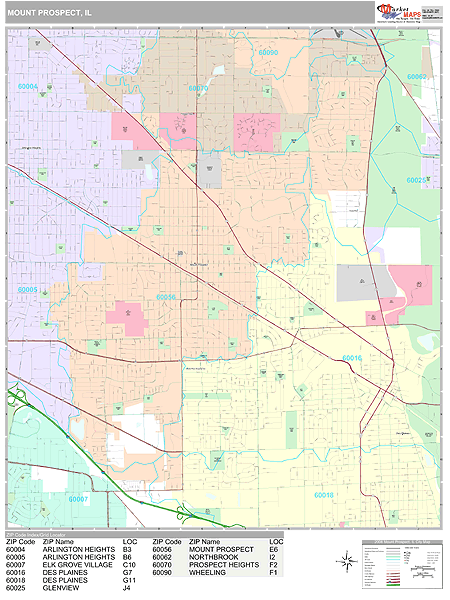 Mount Prospect Illinois Zip Code Wall Map (Premium Style) by MarketMAPS