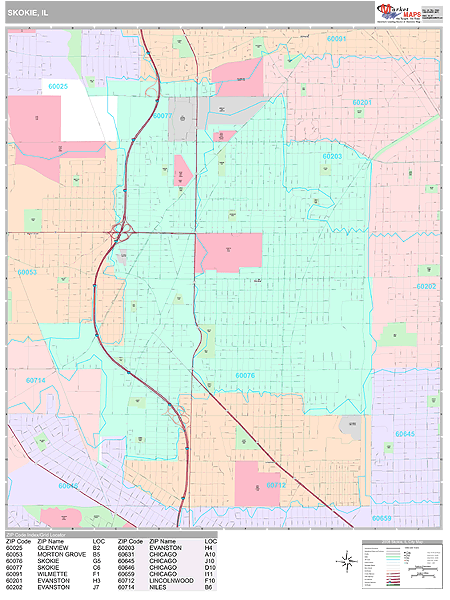 Skokie Illinois Wall Map (Premium Style) by MarketMAPS