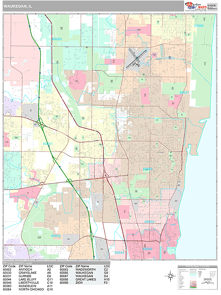 Waukegan Illinois Wall Map (Premium Style) by MarketMAPS