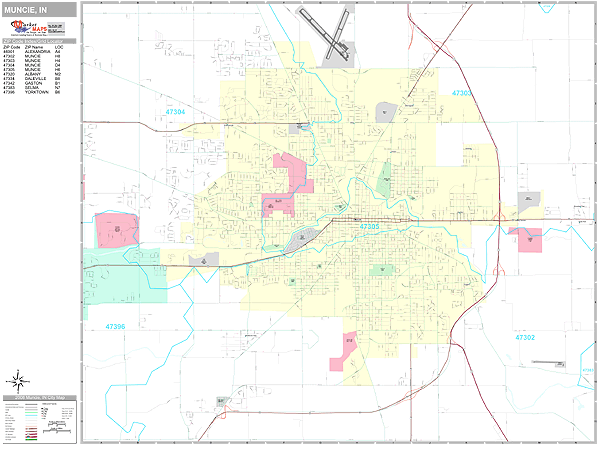 Muncie Indiana Wall Map (Premium Style) by MarketMAPS