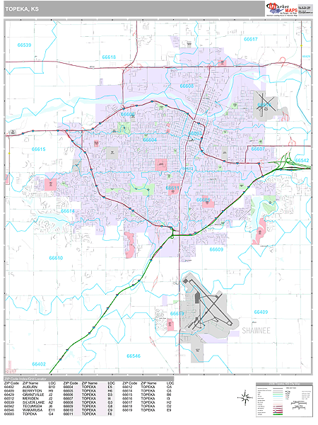 Topeka Kansas Wall Map (Premium Style) by MarketMAPS