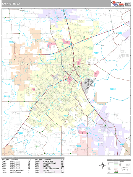 Lafayette Louisiana Wall Map (Premium Style) by MarketMAPS