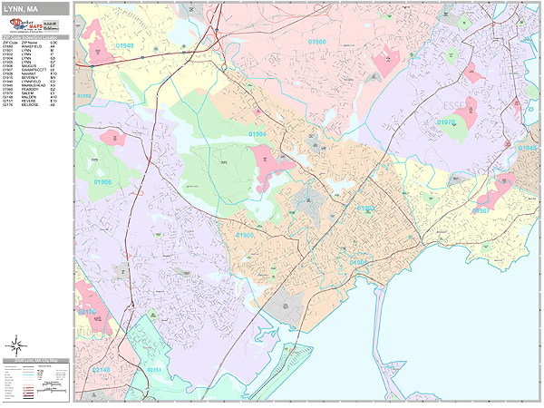 Lynn Massachusetts Wall Map (Premium Style) by MarketMAPS