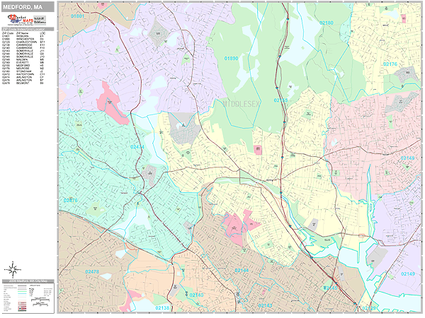 Medford Massachusetts Wall Map (Premium Style) by MarketMAPS