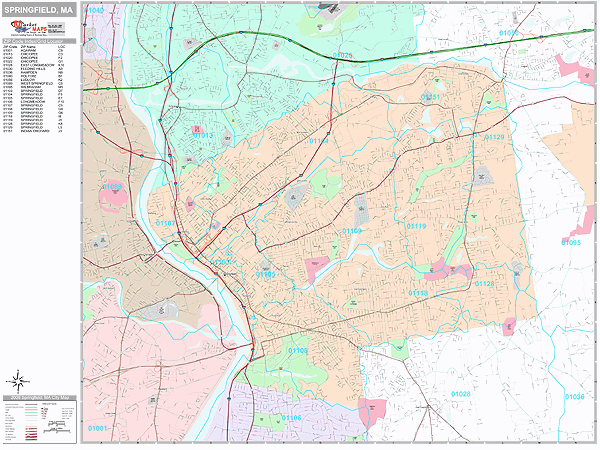 Springfield Massachusetts Wall Map (Premium Style) by MarketMAPS