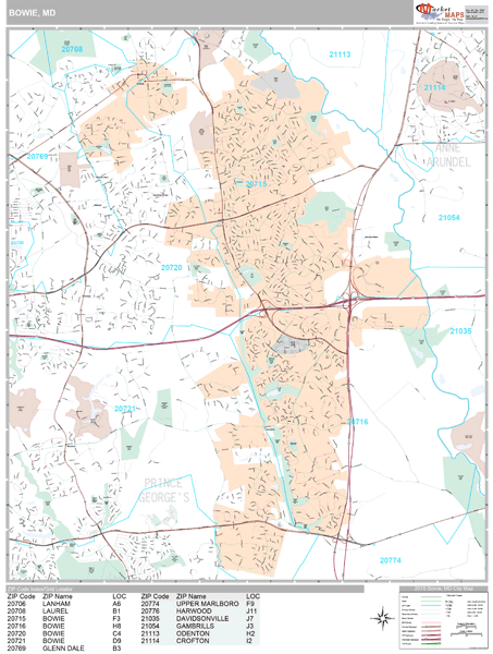 Bowie Maryland Wall Map (Premium Style) by MarketMAPS