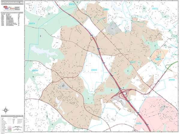 Gaithersburg Maryland Wall Map (Premium Style) by MarketMAPS