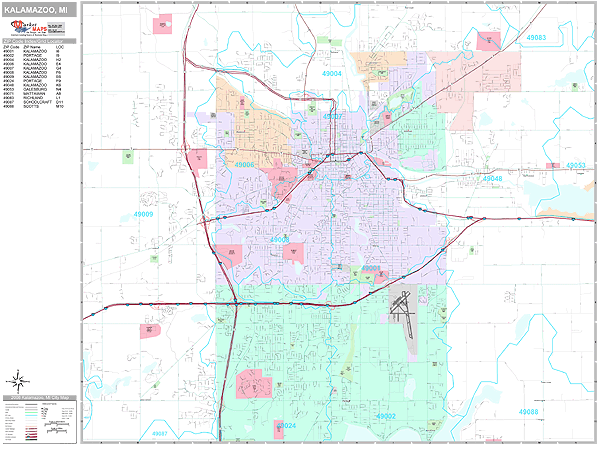 Kalamazoo Michigan Wall Map (Premium Style) by MarketMAPS