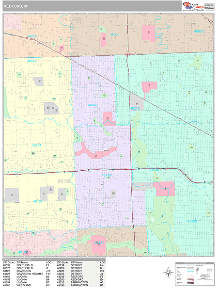 Redford Michigan Wall Map (Premium Style) by MarketMAPS