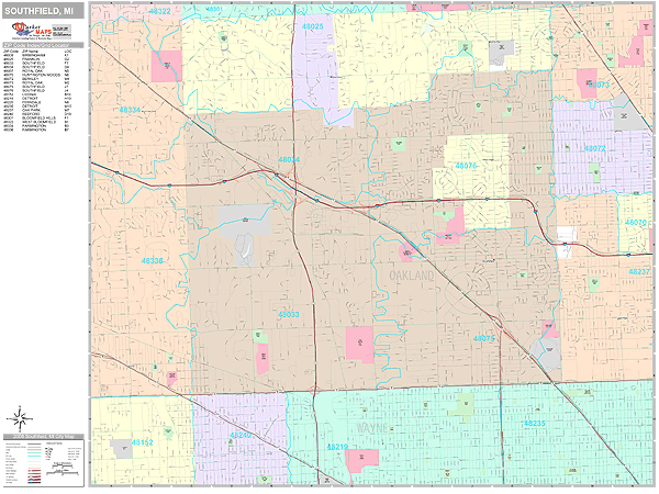 Southfield Michigan Wall Map (Premium Style) by MarketMAPS