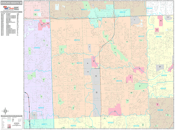 Sterling Heights Michigan Wall Map (Premium Style) by MarketMAPS