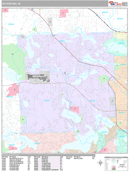 Waterford Michigan Wall Map (Premium Style) by MarketMAPS