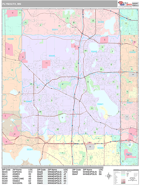 Plymouth Minnesota Zip Code Wall Map (Premium Style) by ...