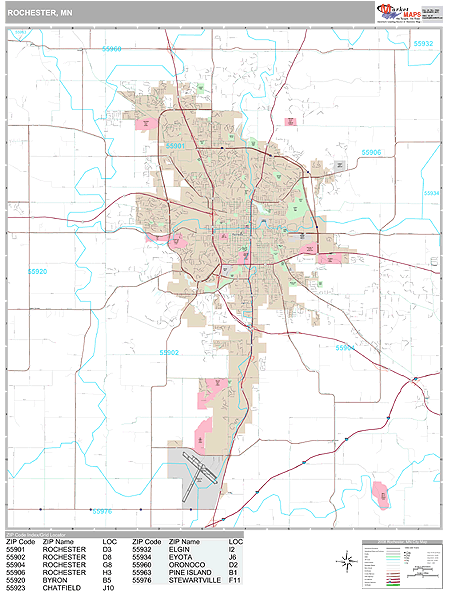 Rochester Minnesota Zip Code Wall Map (premium Style) By Marketmaps