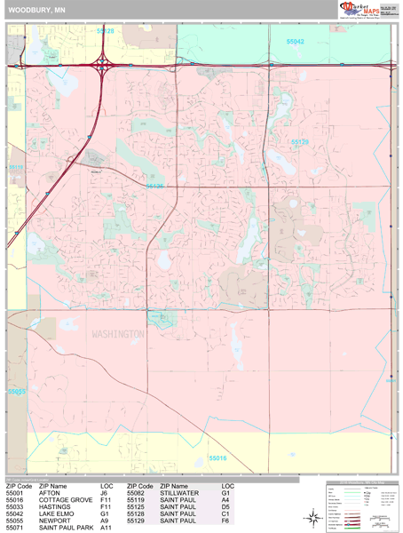 Woodbury Minnesota Wall Map (Premium Style) by MarketMAPS