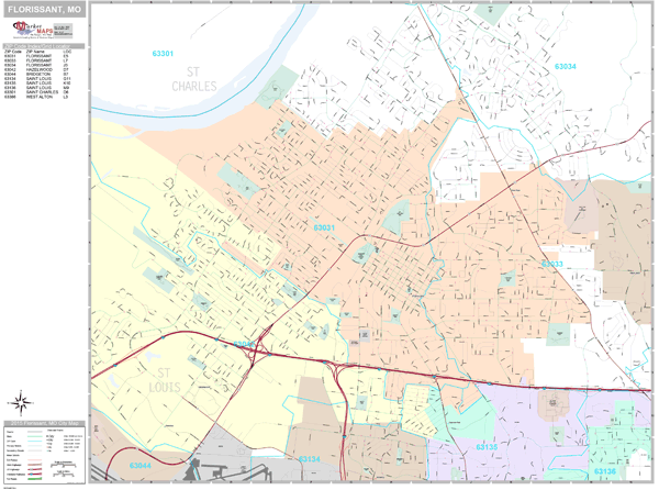 Florissant Missouri Wall Map (Premium Style) by MarketMAPS