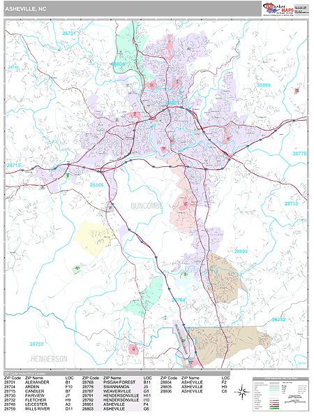 Asheville North Carolina Wall Map (Premium Style) by MarketMAPS