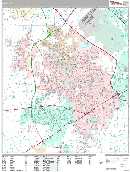 Cary North Carolina Wall Map (Premium Style) by MarketMAPS