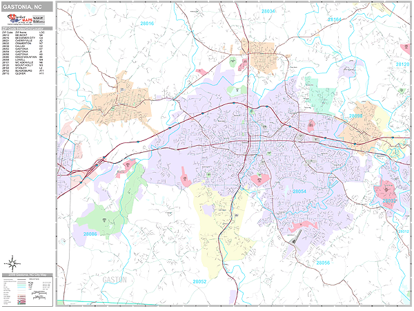 Gastonia North Carolina Wall Map (Premium Style) by MarketMAPS