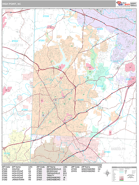 High Point North Carolina Wall Map (Premium Style) by MarketMAPS