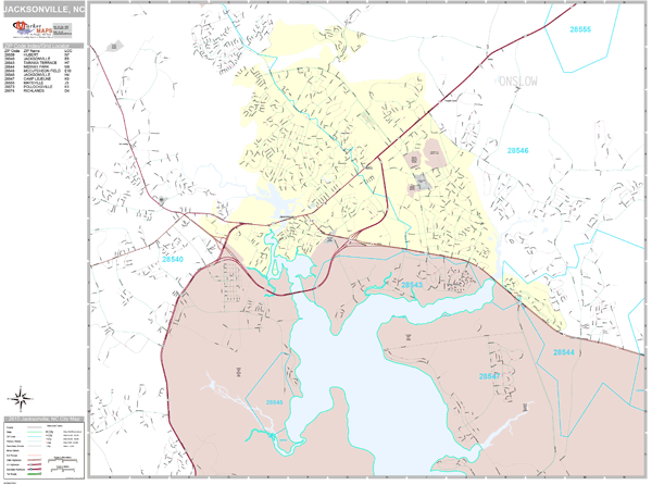 Jacksonville North Carolina Wall Map (Premium Style) by MarketMAPS